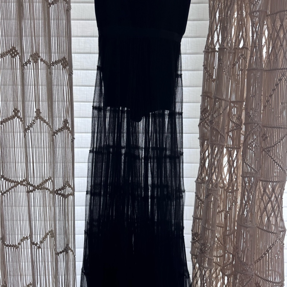 Alice + Olivia Black Pleated Tulle Midi Dress w/ Romper Lining Size 8 NWT $695 - Picture 2 of 11
